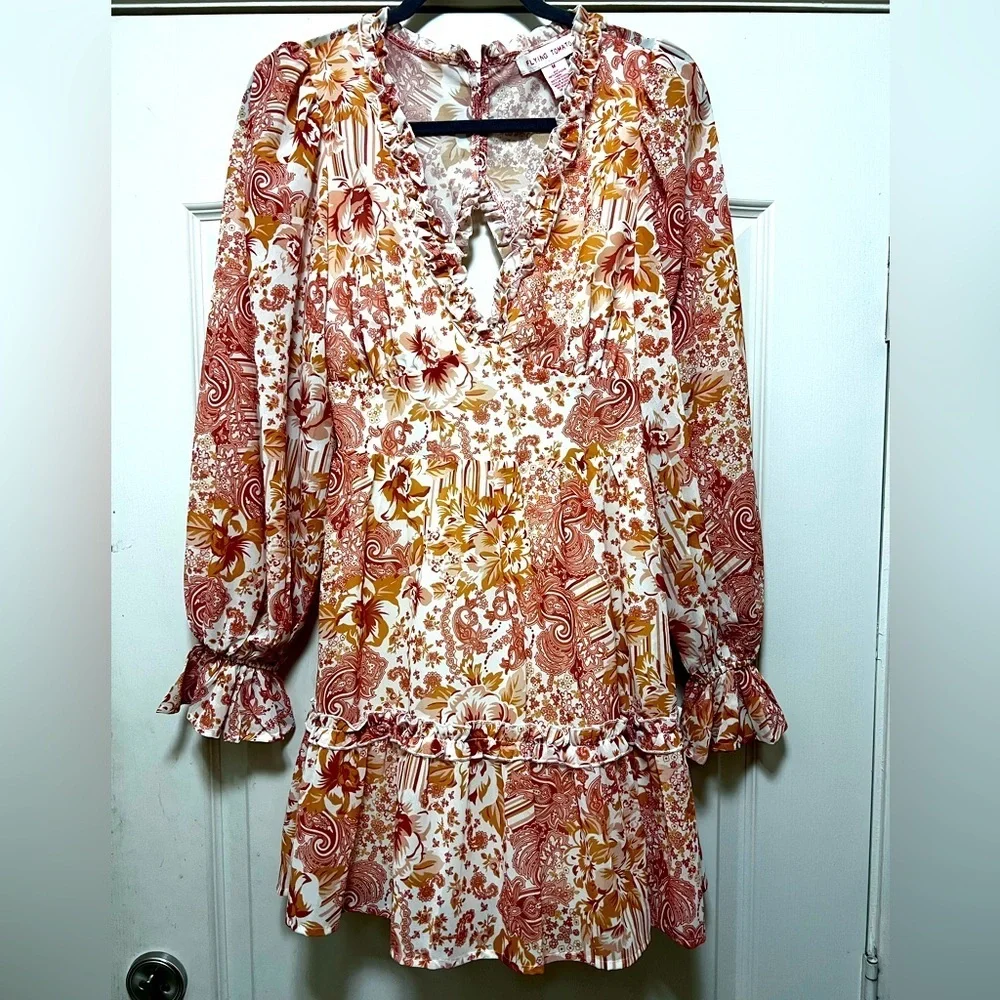 Flying Tomato Long Sleeve Lined Short mini Dress. Size medium. Flowy floral - Picture 1 of 5